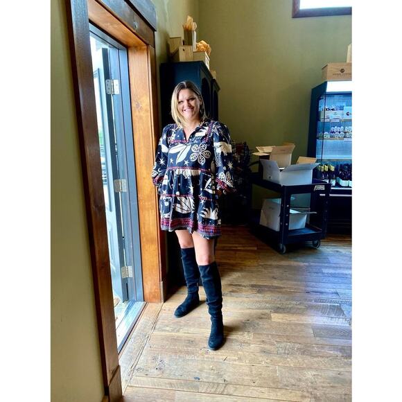 FARM RIO Black White Printed Cerrado Sky Mini Dress Size Small - Picture 3 of 16